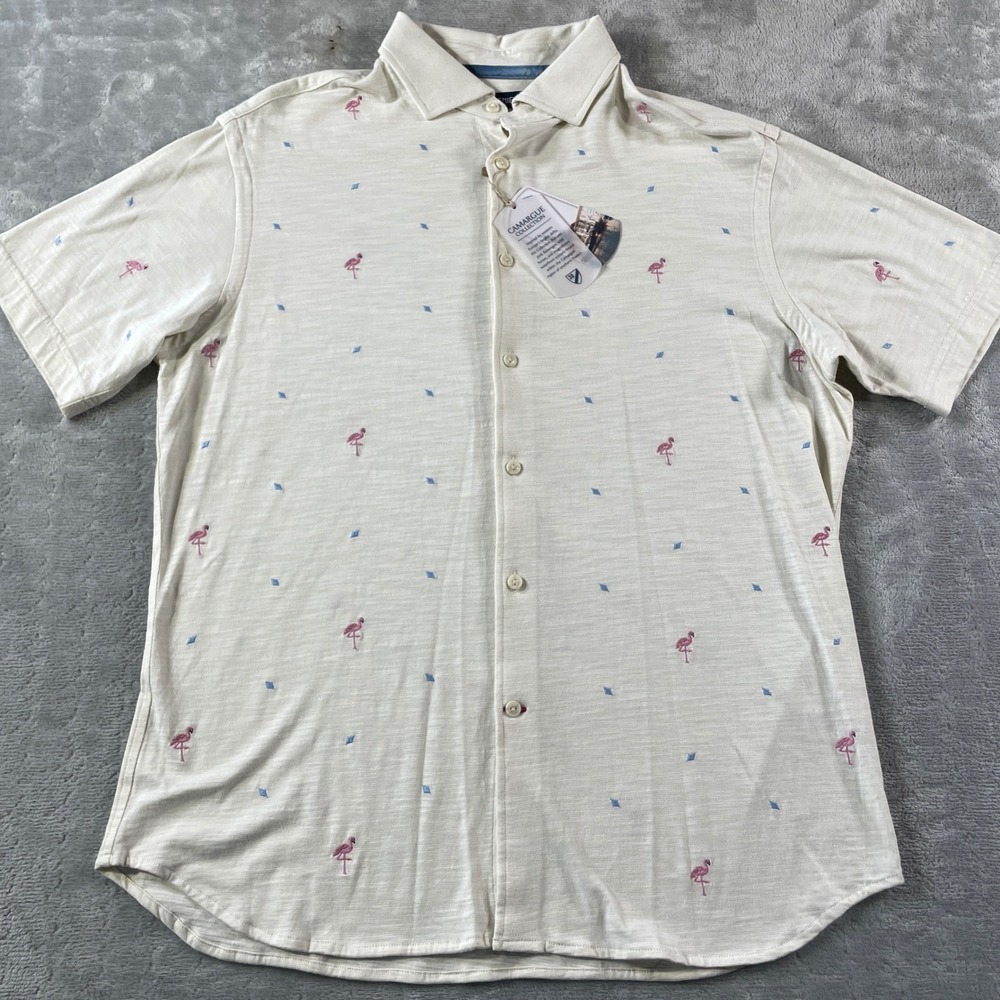 Cremieux Shirt‎ Mens Large Beige Flamingo Beach Vacation Resort Casual Light